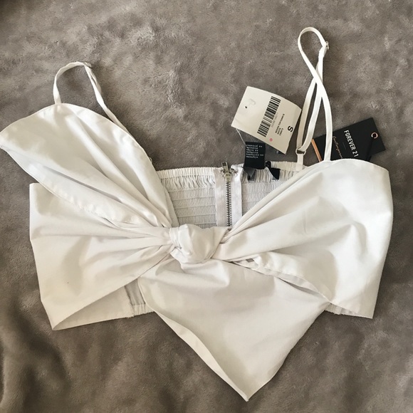 NWT Forever 21 White Ribbon Crop Top - Picture 1 of 3